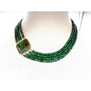 Vintage Emerald Green Agate Necklace: Gold over Sterling Silver
